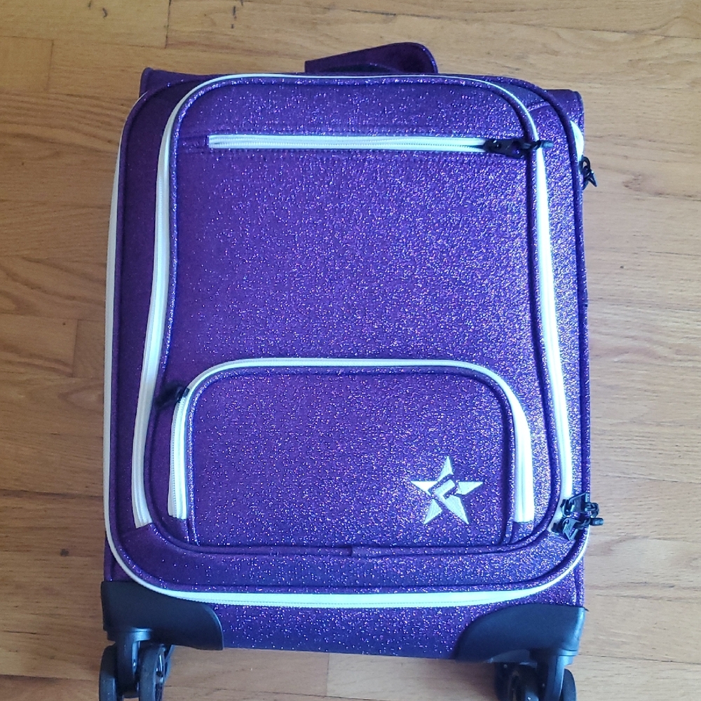 Rebel Athletics Purple Glitter Rolling Suitcase